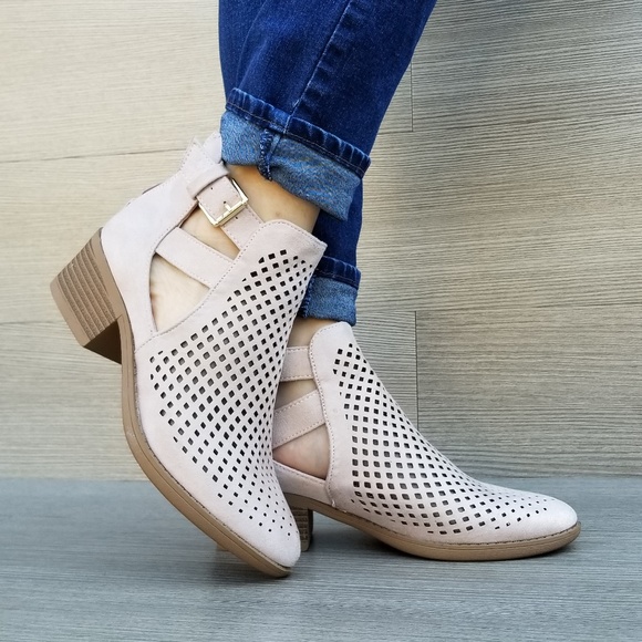 Shoes - Rose Pink Open Perforated Ankle Booties